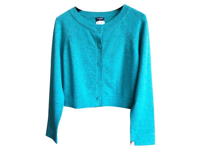 Chanel Cashmere cardigan Turquoise  ref.181487