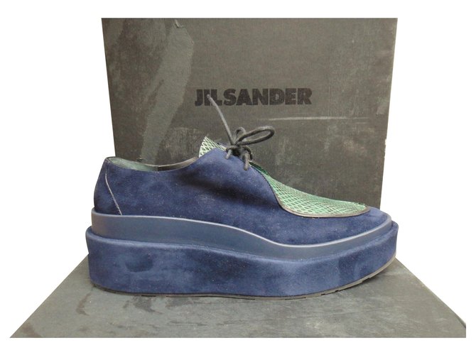 wedge derbies Jil Sander p 36 1/2 State like new Blue Deerskin  ref.181509