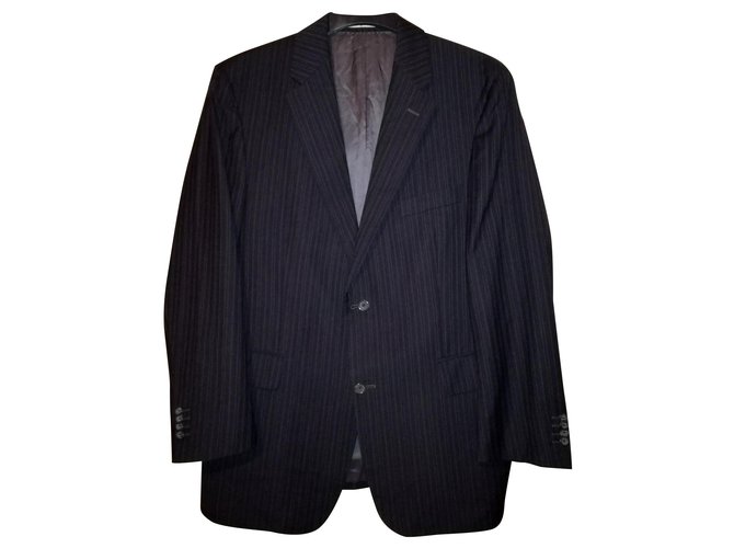 Burberry London Classic Gary Wool 100 Chaqueta de traje de rayas negras Negro Madera  ref.181525