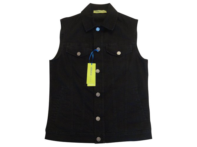 Versace sleevless denim jacket Black  ref.181567