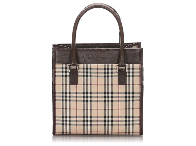 Burberry Brown House Check Canvas Tote Bag Multiple colors Beige Leather Cloth Pony-style calfskin Cloth  ref.181695