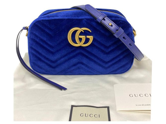 Bolso de cámara Gucci marmont Azul Terciopelo  ref.181822