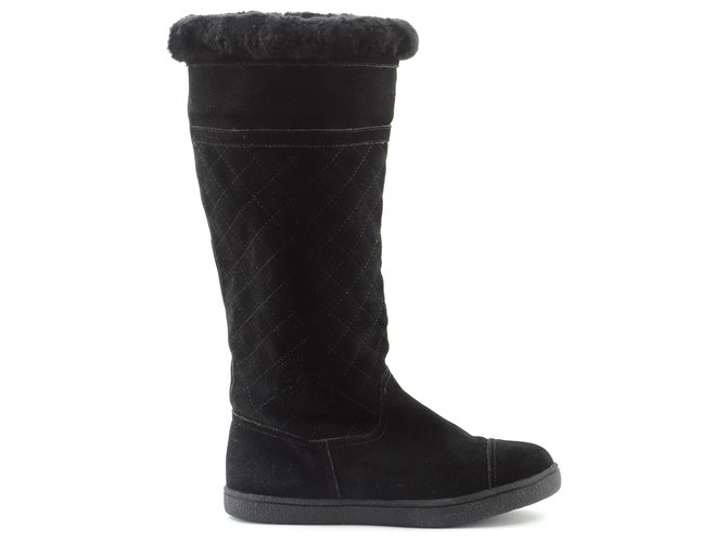 Chanel boots Black Nubuck  ref.181828