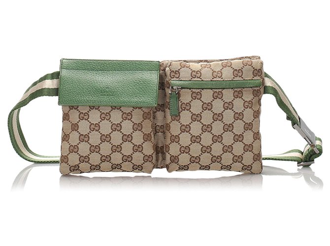 Gucci Brown GG Canvas Belt Bag Beige Green Leather Cloth Pony-style calfskin Cloth  ref.181874