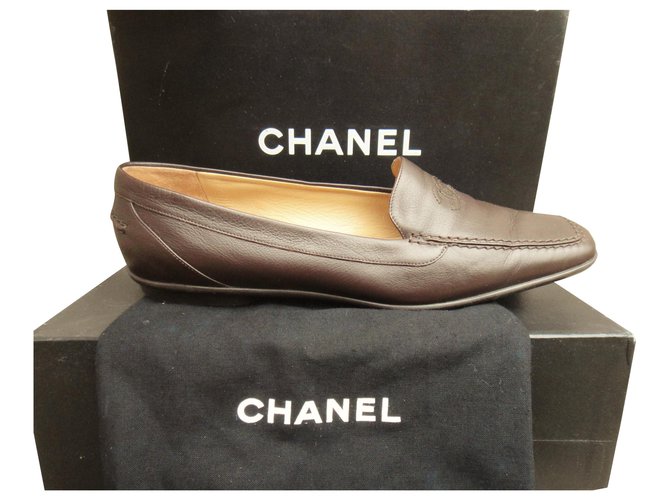 Chanel p loafers 38 Dark brown Leather  ref.182029