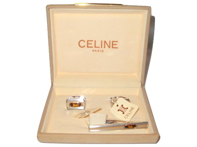 Céline CELINE vintage cufflinks Black Silvery Yellow Metal  ref.182036