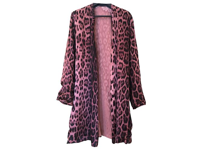 Bata de pijama Roberto Cavalli de seda con estampado de leopardo Multicolor
