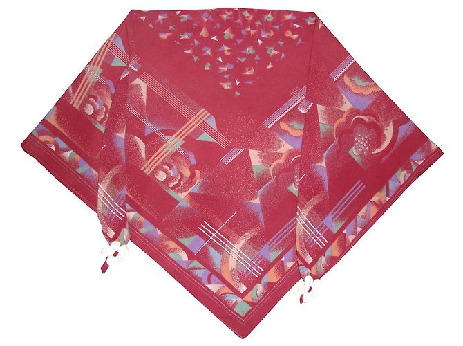 inconnue Sciarpa in cotone multicolore bordeaux triangolare