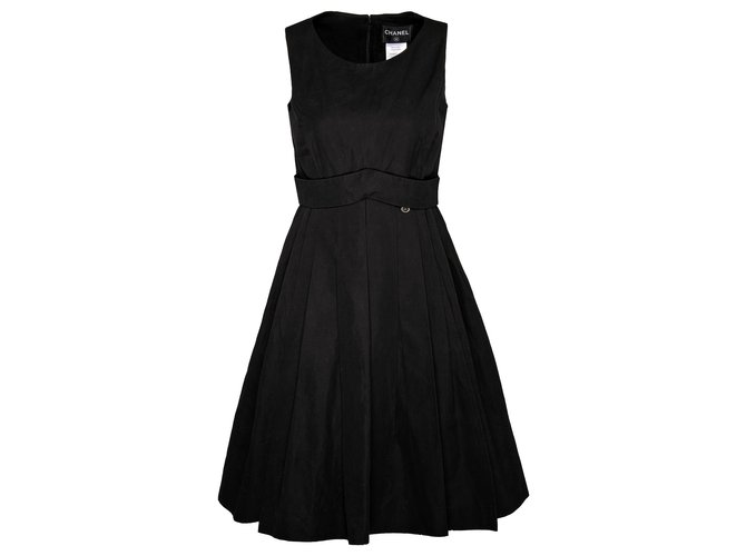 Chanel robe évasée noire Toile  ref.182149
