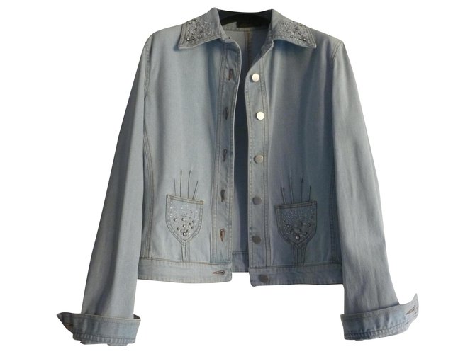 Luisa Spagnoli Crystal embellished denim jacket Light blue Cotton  ref.182220