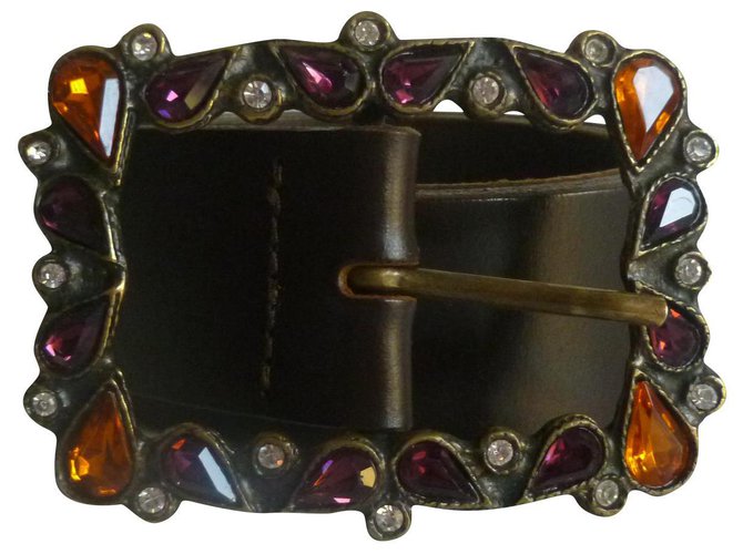 Max & Co Crystal embellished real leather belt Brown  ref.182230