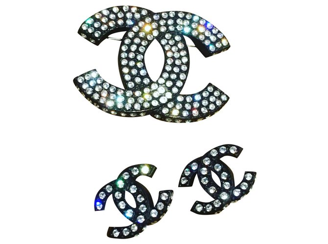 Chanel Conjuntos de joyería Negro Plata Plástico  ref.182236