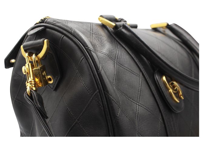 Bolsa Chanel Boston em couro preto - mala de viagem  ref.182237
