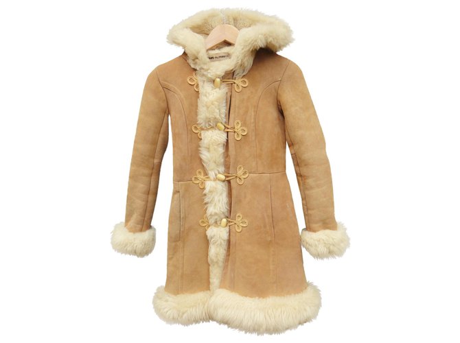 Autre Marque cappotto di montone vintage t 36 Beige Pelle  ref.182264