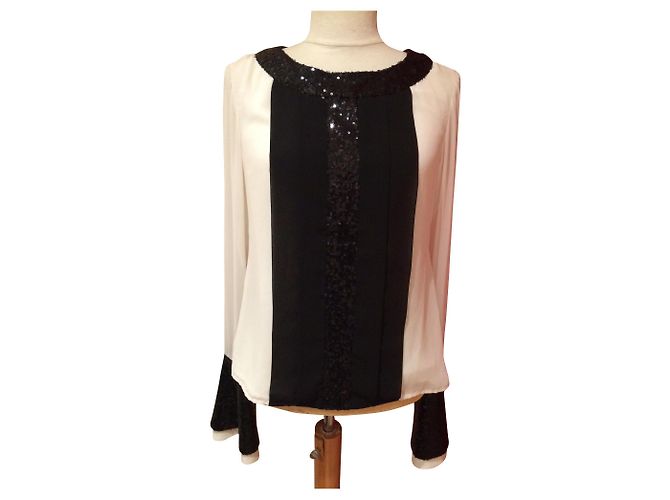 Edward Achour Sequined Shirt Black Eggshell Polyester 36