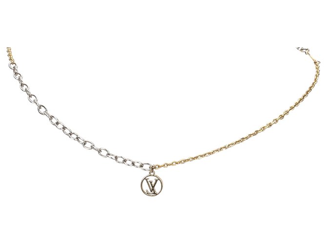 Louis Vuitton Silver Logo Mania Colar Prata Dourado Metal  ref.182401