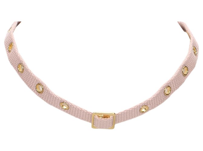 Dior Pink Nylon Choker Necklace Golden Metal Cloth  ref.182417