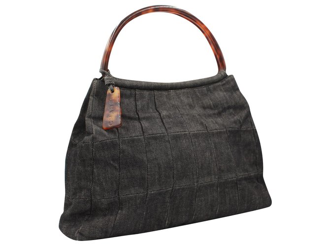 Chanel handbag in grey denim  ref.182437