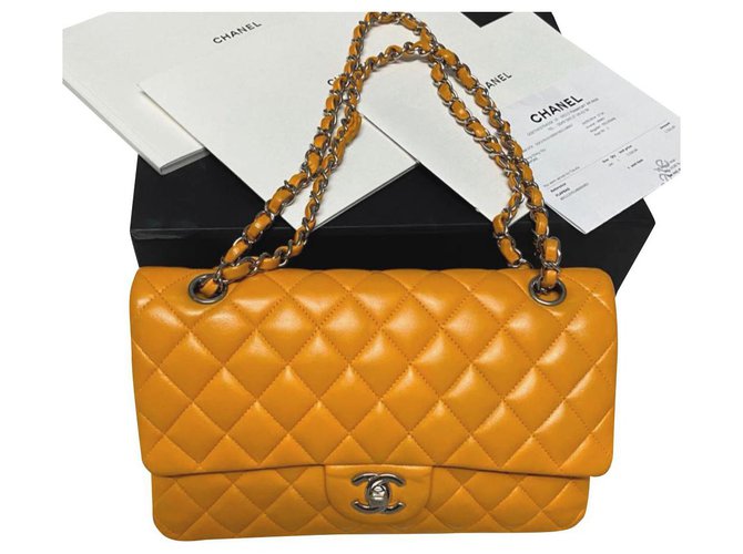 Timeless Chanel Yellow lambskin classic medium flap bag Leather  ref.182489