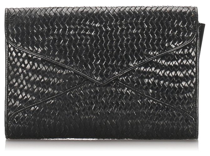 Yves Saint Laurent YSL Black Woeven Leather Clutch Bag Pony-style calfskin  ref.182539