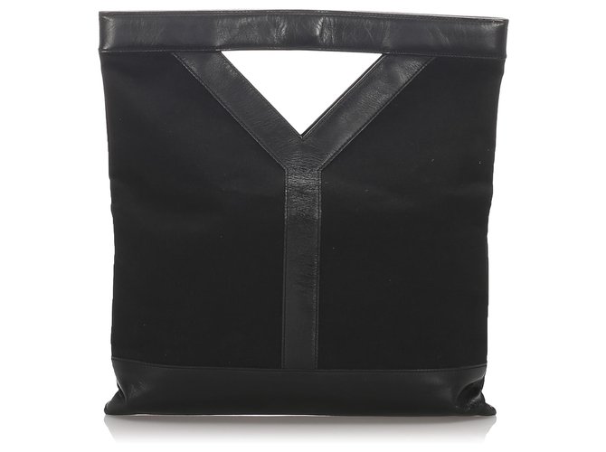 Yves Saint Laurent YSL Black Canvas Handtasche Schwarz Leder Leinwand Kalbähnliches Kalb Tuch  ref.182543