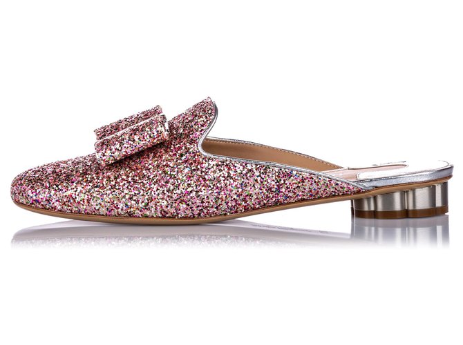 Ferragamo Multi Glitter Flower Heel Mule Slipper Shoe