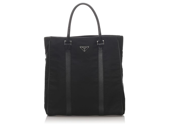 Prada Black Tessuto Tote Bag Leather Pony-style calfskin Nylon Cloth  ref.182569