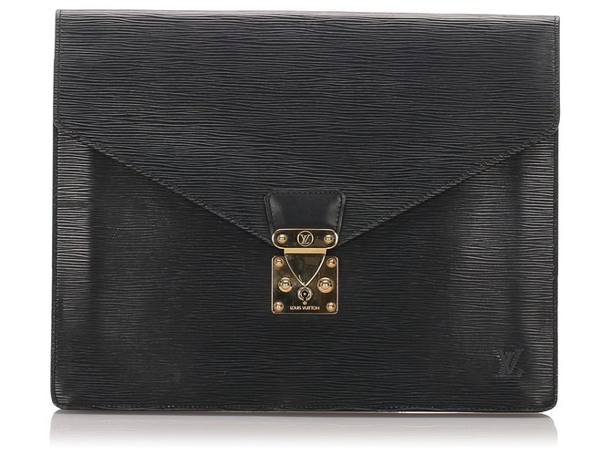 Louis Vuitton Black Epi Porte Documenti Senateur Nero Pelle  ref.182584
