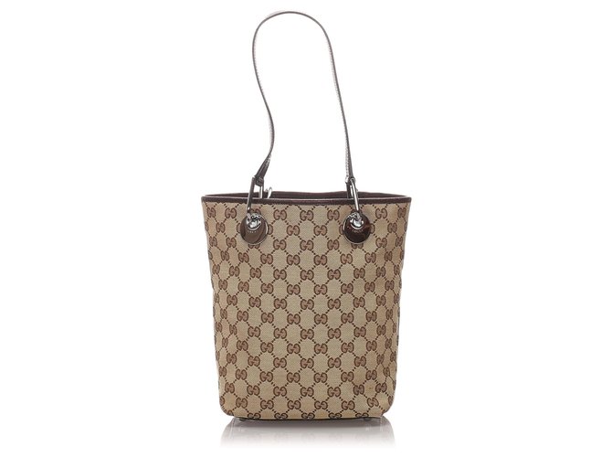 Gucci Brown GG Canvas Eclipse Tote Bag Beige Leather Cloth Pony-style calfskin Cloth  ref.182608