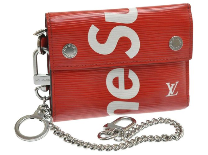 Louis Vuitton X Supreme Leather Chain Wallet Epi Leather - Red