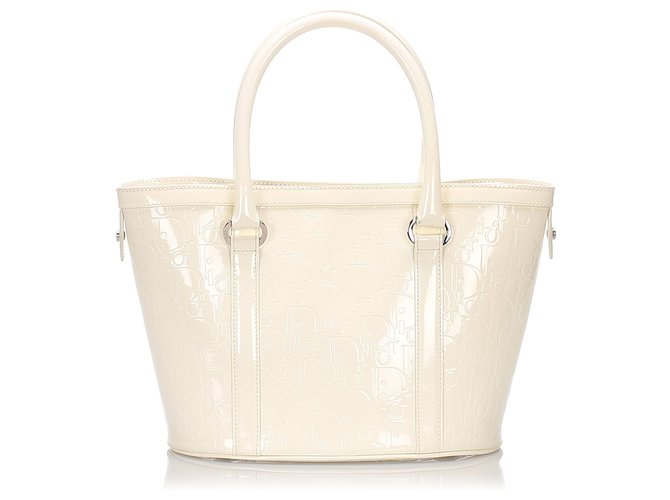 Dior White Dior Oblique Patent Leather Tote Bag  ref.182731