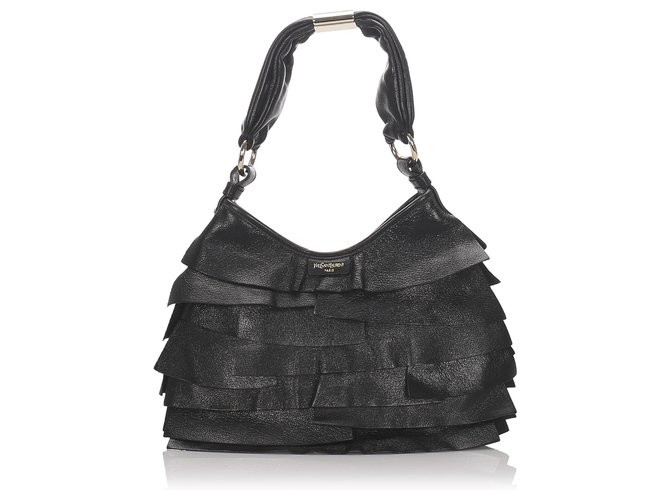 Yves Saint Laurent YSL Black Leather Saint Tropez Shoulder Bag Pony-style calfskin  ref.182756