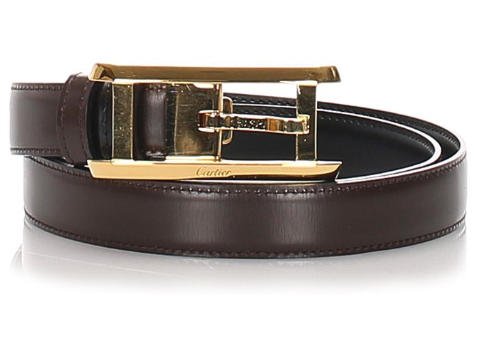 Cintura con fibbia in pelle nera Cartier Nero Metallo Vitello simile a un vitello  ref.182766