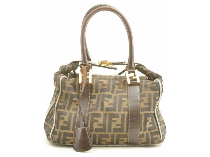 Fendi Zucca Nylon 2Caminho Caqui Lona  ref.182790