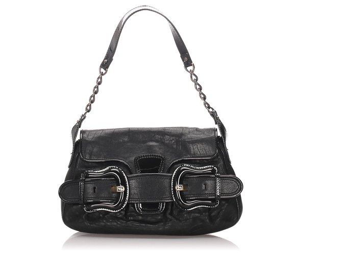 Fendi Black Leather B Bis Bag Patent leather Pony-style calfskin  ref.182842