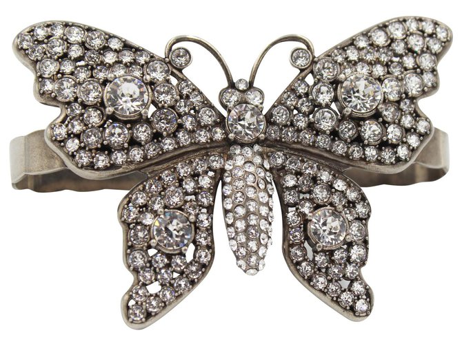 Bracelet Gucci réglable, butterfly. argentée et strass  ref.183105