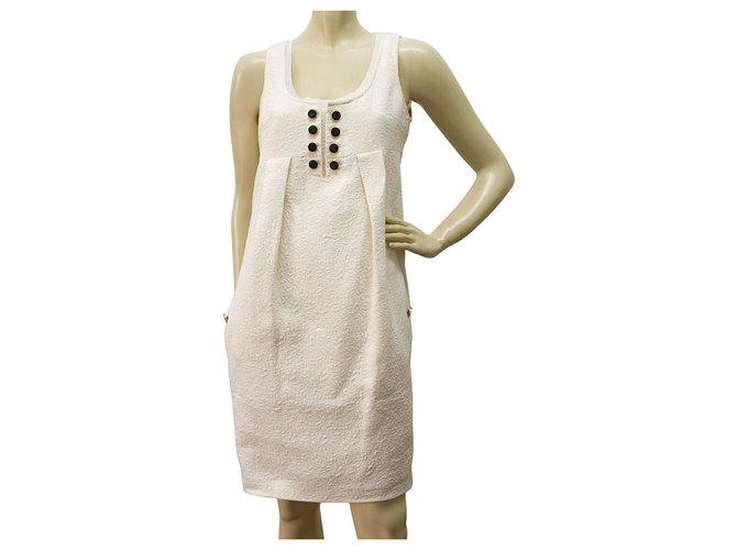 Autre Marque Autor Anna Molinari Off White 100% vestido jacquard de algodão sz 40, Deslumbrante Creme  ref.183160