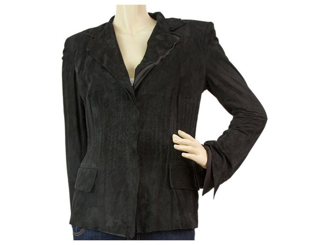 Yves Saint Laurent Taglie giacca da donna in pelle scamosciata nera YSL Saint Laurent 38 Nero Svezia  ref.183166