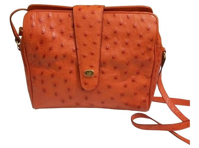 Autre Marque Ostrich bag signed by Colombo Orange Leather  ref.183184