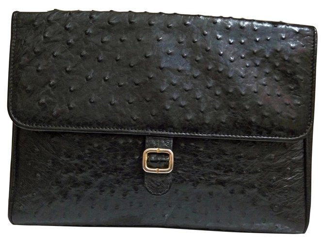 Autre Marque Black ostrich large handbag Leather  ref.183187