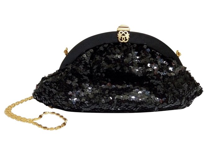 Autre Marque Vintage sequins handbag Black  ref.183193