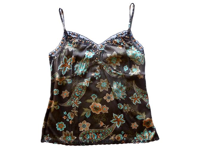 Top in seta Luisa Spagnoli con paillettes marrone Multicolore
