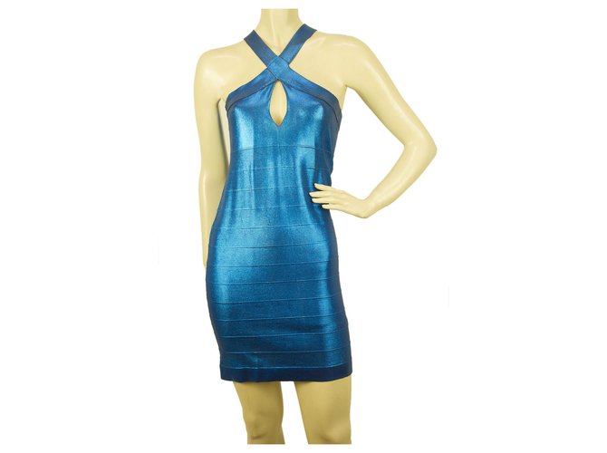PINKO Blue Stretch Bodycon Mini Length Viscose Elastan Sleevless Dress sz M Polyester Elastane  ref.183245