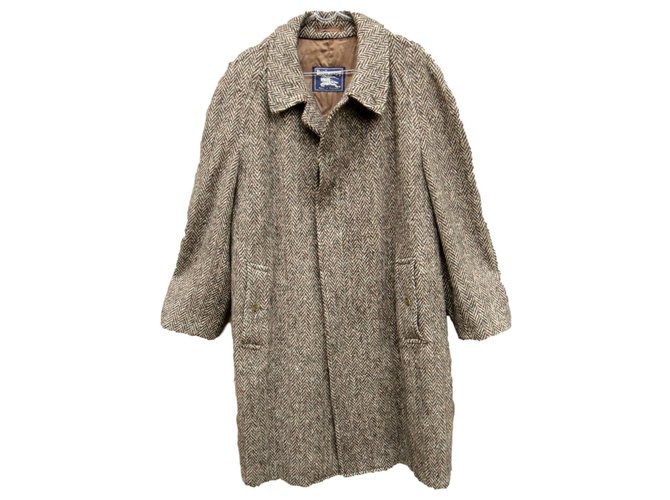 Burberry men's vintage coat in Irish Tweed t 54 Brown Wool  ref.183255