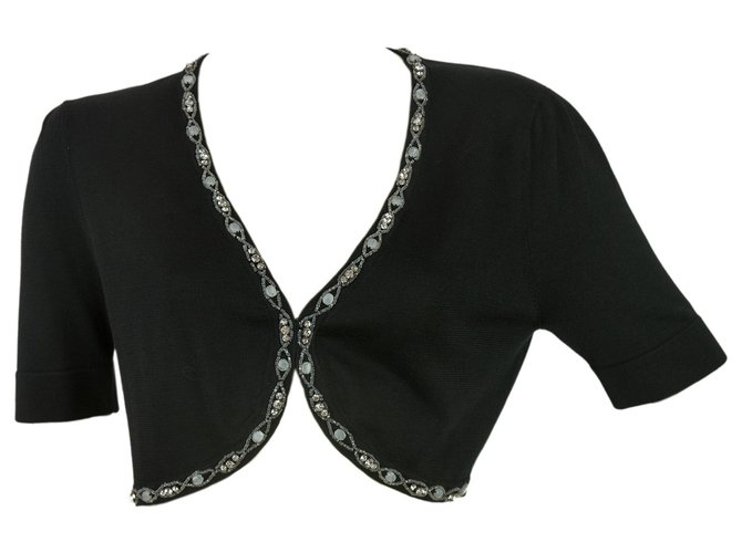 Autre Marque Collette Dinnigan Black Silk Bolero Cropped Short Cardigan Beaded top sz L  ref.183259