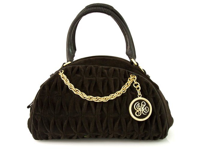 Juicy Couture Samt dunkelbraun mit Bowlerhandtasche mit schwarzen Lederdetails  ref.183263