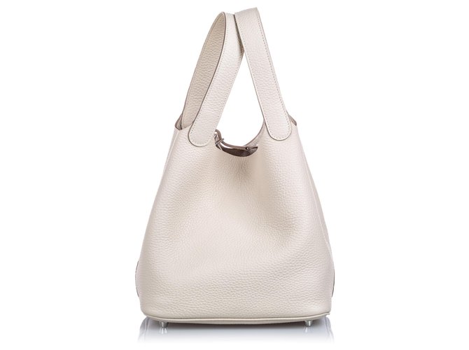 Hermès Hermes White Clemence Picotin 22 Leather Pony-style calfskin  ref.183366