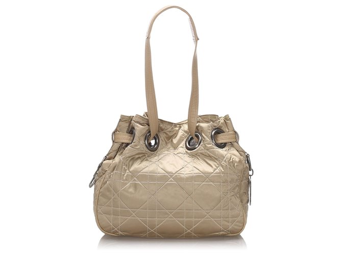 Dior Brown Cannage Nylon Shoulder Bag Beige Cloth  ref.183388