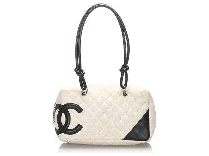 Chanel White Cambon Ligne Shoulder Bag Black Leather  ref.183389