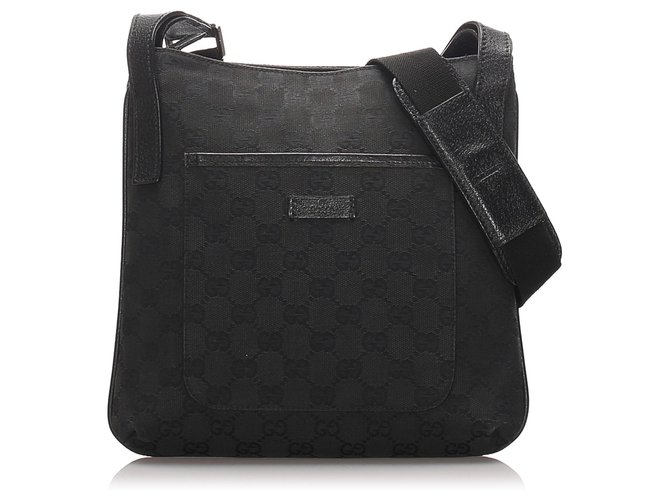 Gucci Black GG Canvas Shoulder Bag Leather Cloth Pony-style calfskin Cloth  ref.183397